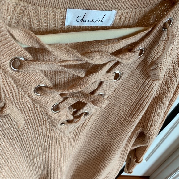 Chicwish Lace-up Mood Sweater in Camel, S/M - Picture 4 of 8